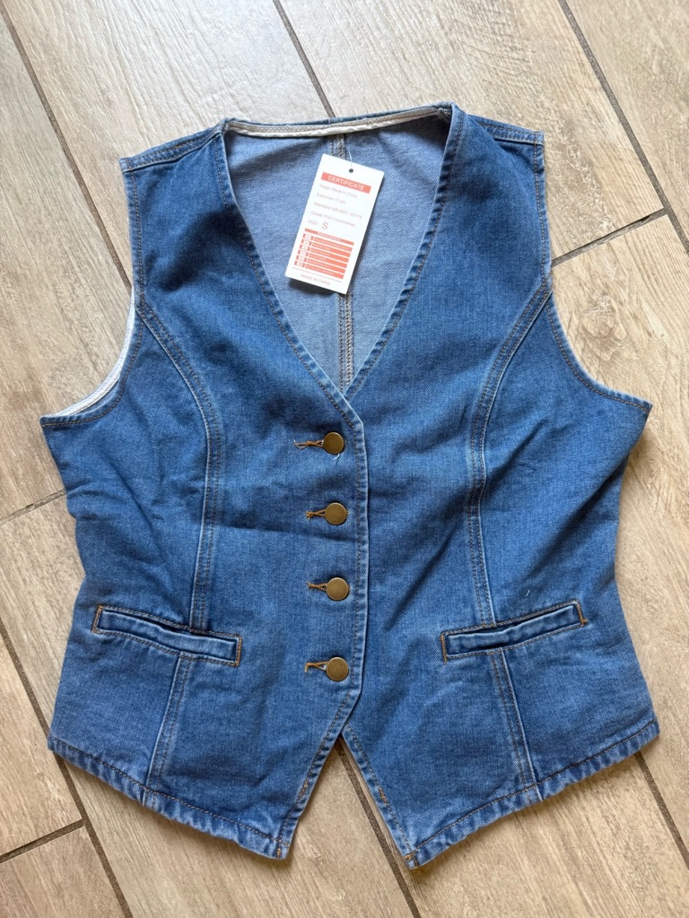 Denim Button-Front Vest in Classic Blue